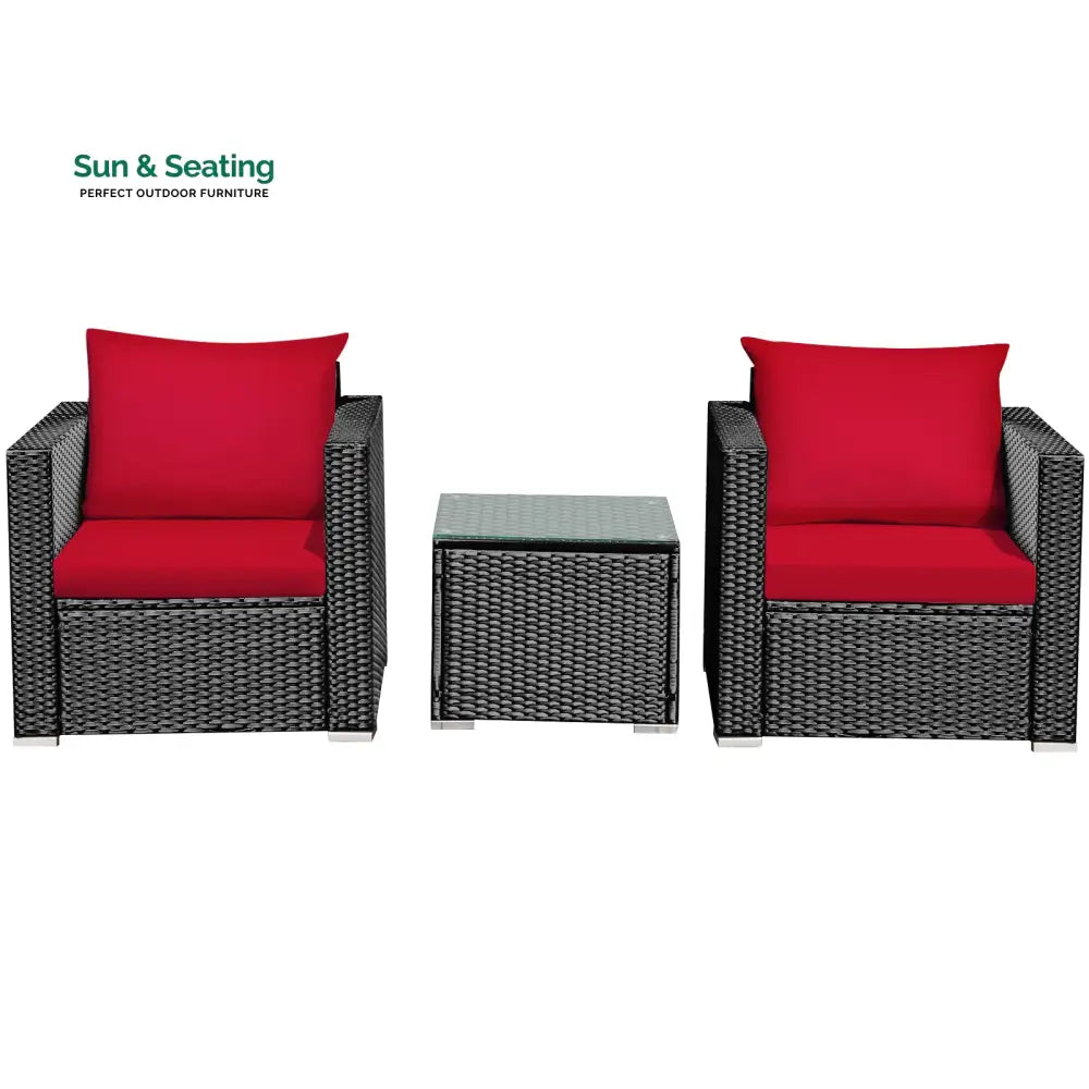 Monaldo Outdoor Sofa Set 2 Single seater and 1 Center Table (Black + Red) Sofa Sets