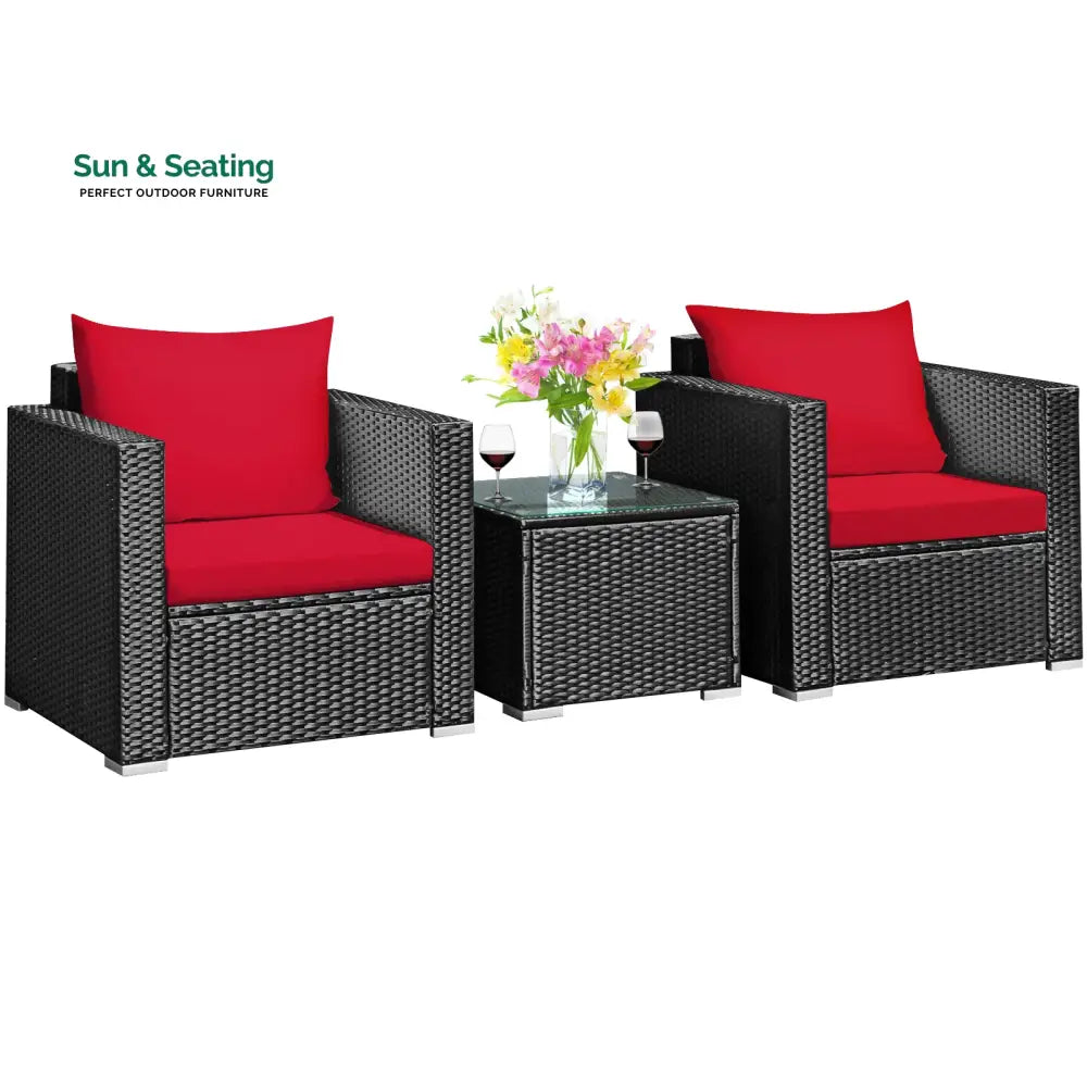 Monaldo Outdoor Sofa Set 2 Single seater and 1 Center Table (Black + Red) Sofa Sets