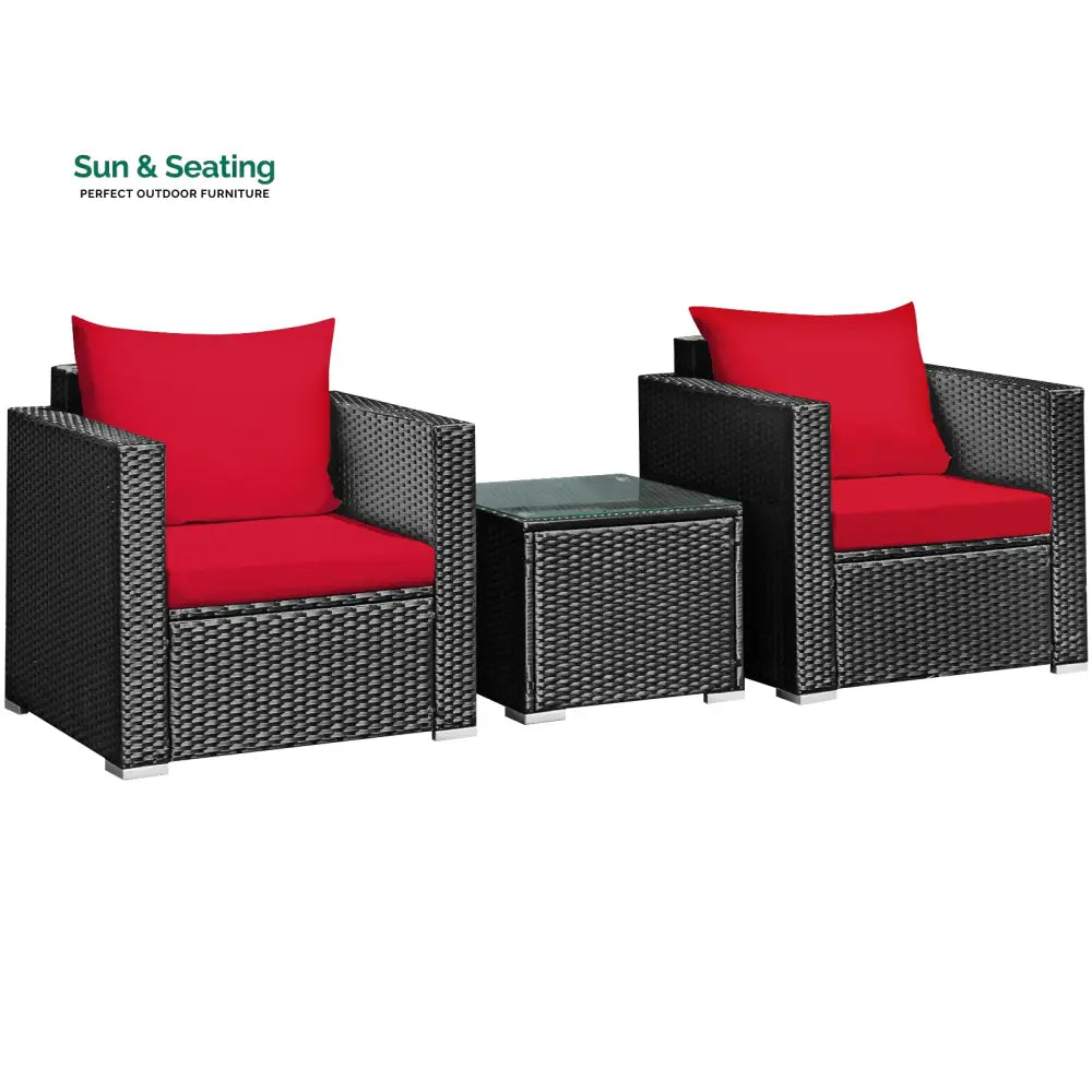 Monaldo Outdoor Sofa Set 2 Single seater and 1 Center Table (Black + Red) Sofa Sets