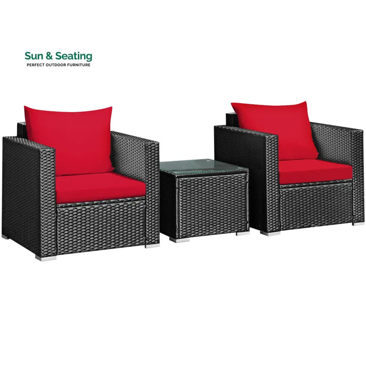 Monaldo Outdoor Sofa Set 2 Single seater and 1 Center Table (Black + Red) Sofa Sets