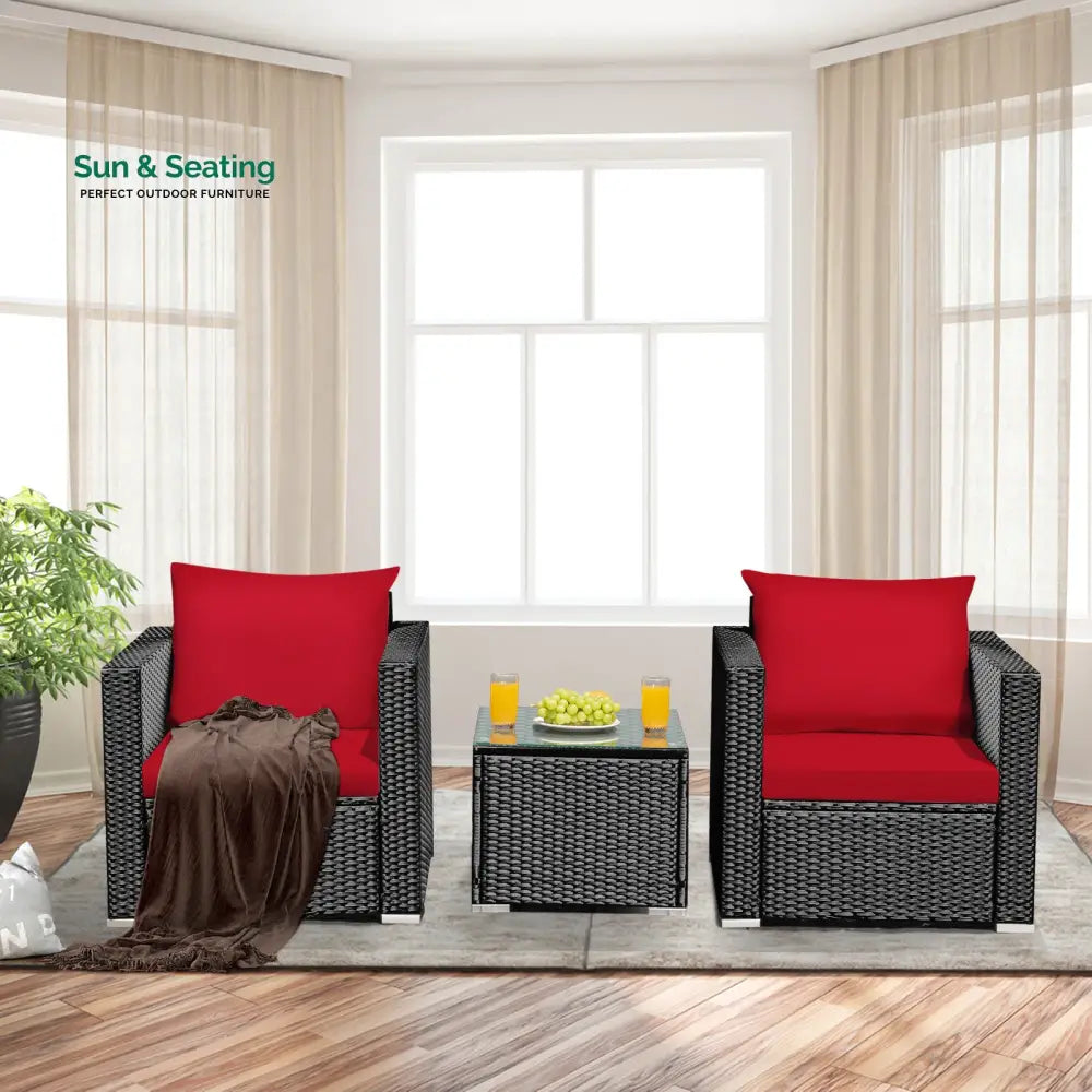 Monaldo Outdoor Sofa Set 2 Single seater and 1 Center Table (Black + Red) Sofa Sets