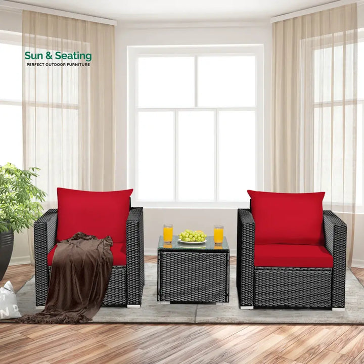 Monaldo Outdoor Sofa Set 2 Single seater and 1 Center Table (Black + Red) Sofa Sets