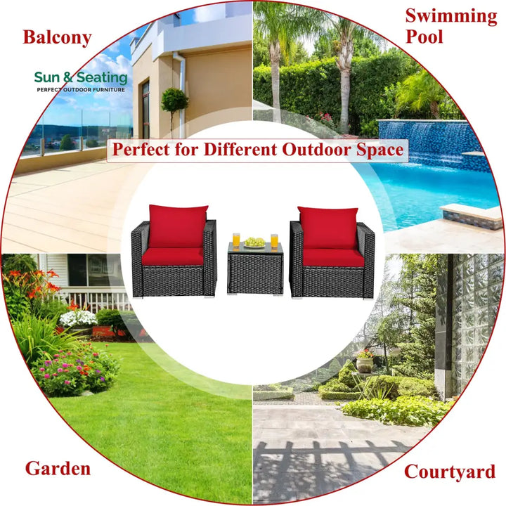 Monaldo Outdoor Sofa Set 2 Single seater and 1 Center Table (Black + Red) Sofa Sets