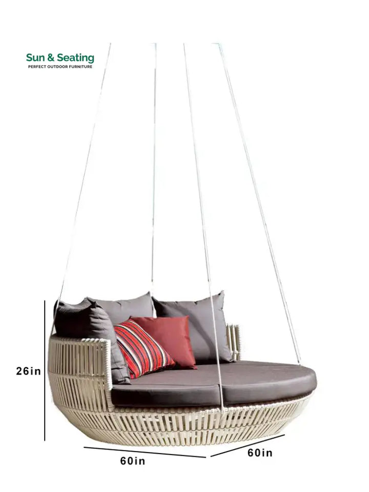 Monkid Three Seater Hanging Swing Without Stand For Balcony Garden Swing (Cream) Swings