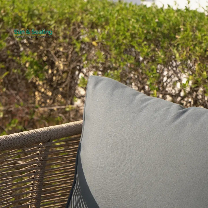 Monroe Outdoor Rope 4-Piece Patio Sofa Set with Glass Top Table (Beige &amp; Dark Grey) Sofa Set
