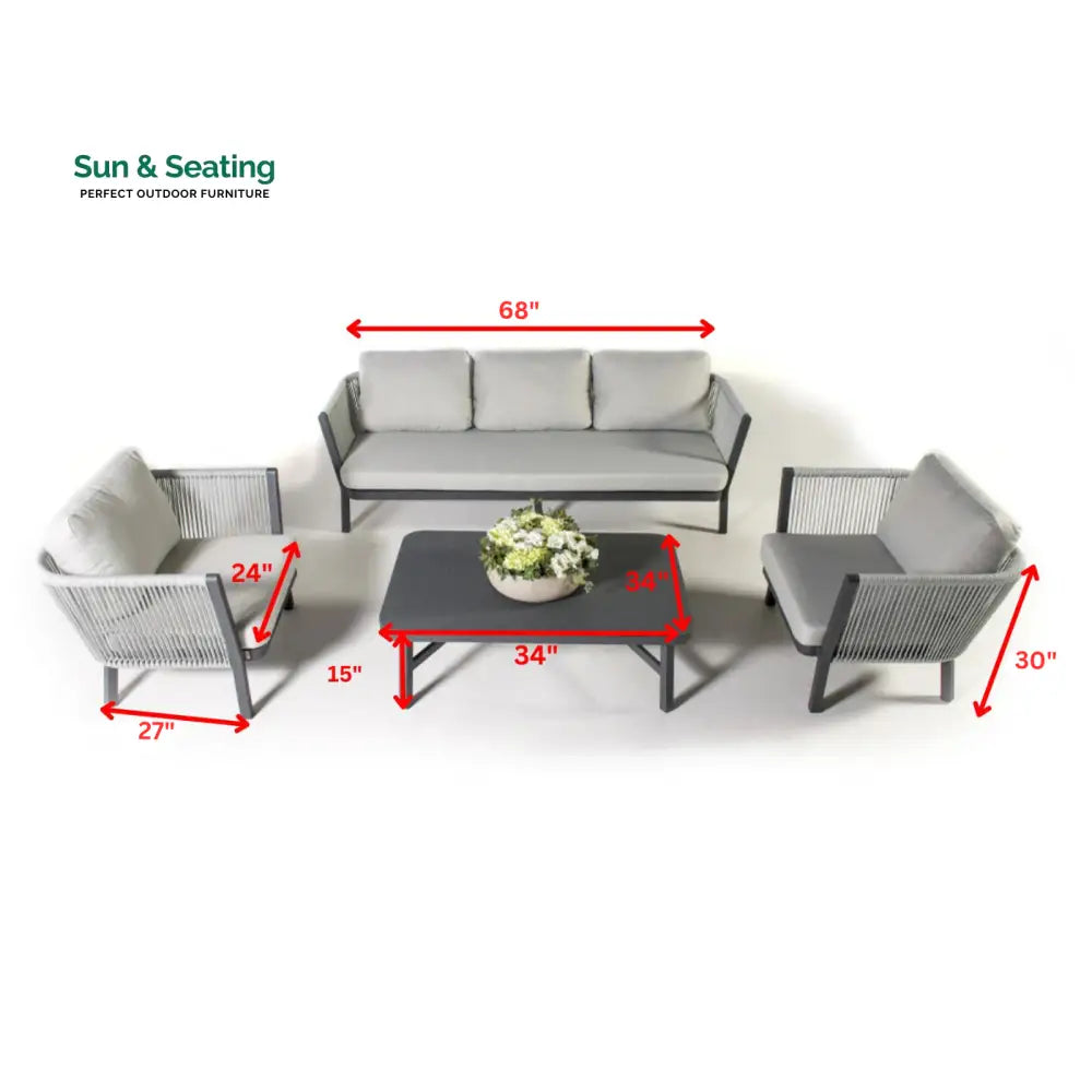 Montalti Outdoor Sofa Set 3 Seater 2 Single seater and 1 Center Table (Grey) Braided &amp; Rope Sofa Sets