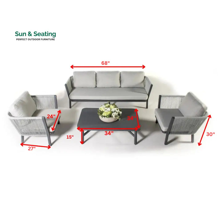 Montalti Outdoor Sofa Set 3 Seater 2 Single seater and 1 Center Table (Grey) Braided &amp; Rope Sofa Sets