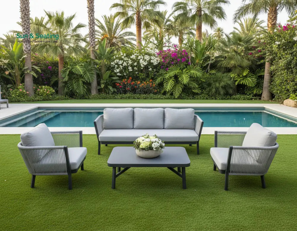 Montalti Outdoor Sofa Set 3 Seater 2 Single seater and 1 Center Table (Grey) Braided &amp; Rope Sofa Sets