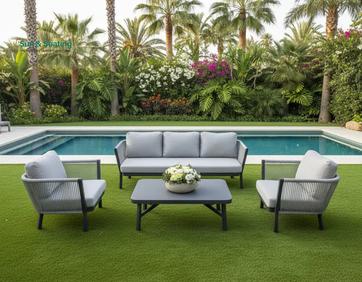 Montalti Outdoor Sofa Set 3 Seater 2 Single seater and 1 Center Table (Grey) Braided &amp; Rope Sofa Sets