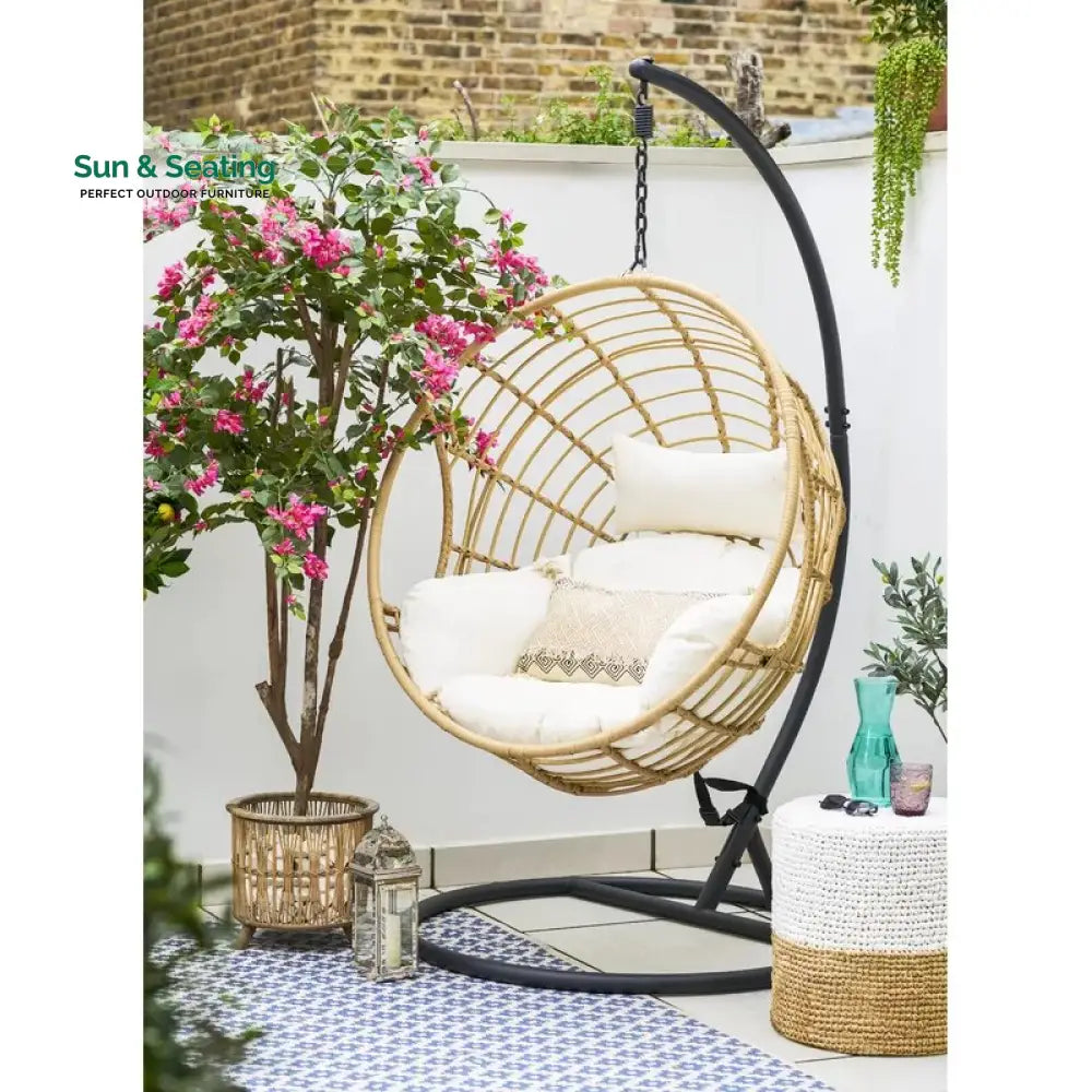 Montalti Single Seater Hanging Swing With Stand For Balcony Garden Swing (Gold) Swings