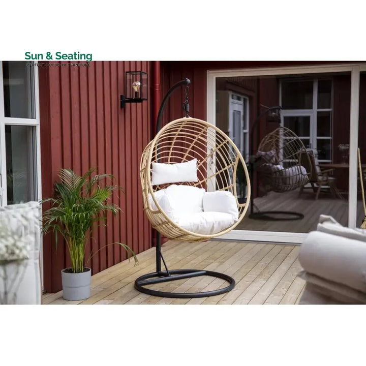 Montalti Single Seater Hanging Swing With Stand For Balcony Garden Swing (Gold) Swings