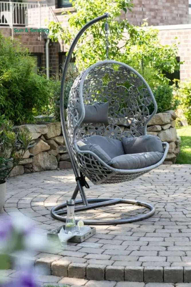 Montes Single Seater Hanging Swing With Stand For Balcony Garden (Brown) Braided &amp; Rope Swings