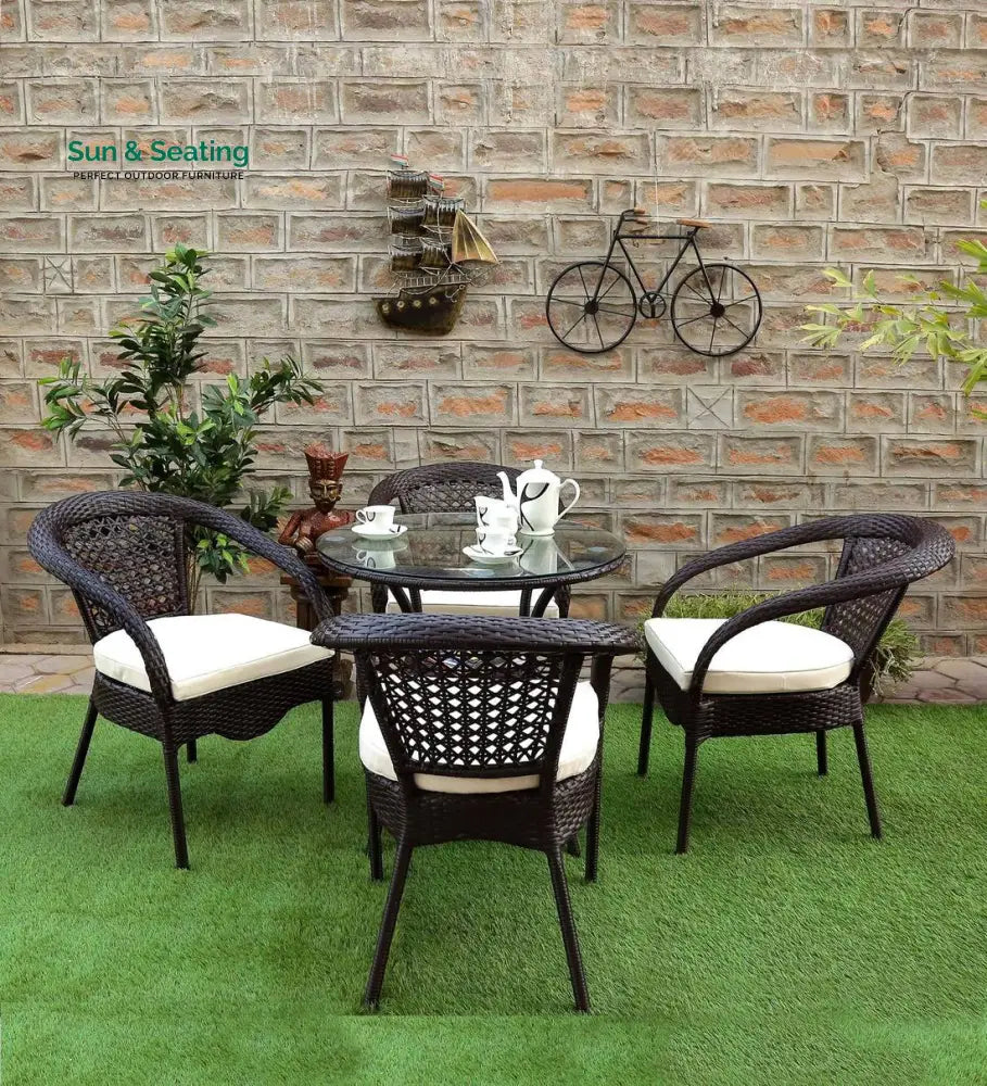 Moonpie Outdoor Patio Seating Set 4 Chairs and 1 Table Set (Dark Brown) Coffee Table Sets