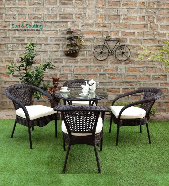 Moonpie Outdoor Patio Seating Set 4 Chairs and 1 Table Set (Dark Brown) Coffee Table Sets