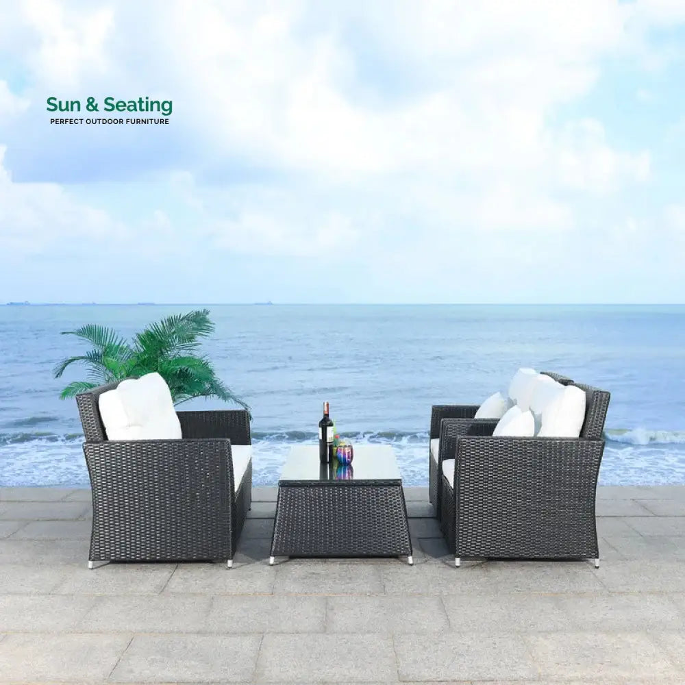 Moreau Outdoor Sofa Set 2 Seater 2 Single seater and 1 Center Table (Black + White) Sofa Sets