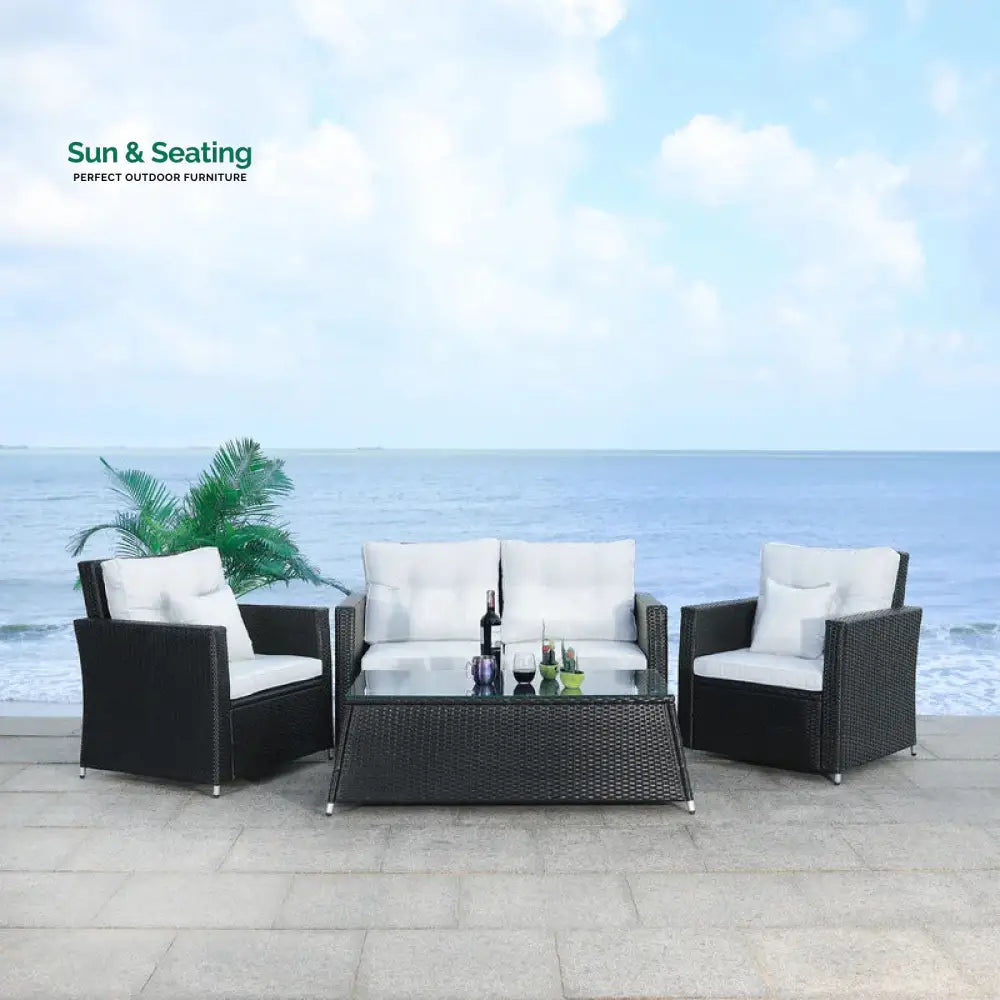 Moreau Outdoor Sofa Set 2 Seater 2 Single seater and 1 Center Table (Black + White) Sofa Sets