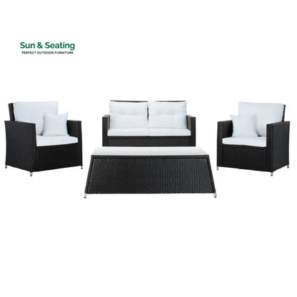 Moreau Outdoor Sofa Set 2 Seater 2 Single seater and 1 Center Table (Black + White) Sofa Sets