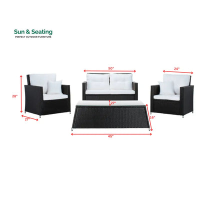 Moreau Outdoor Sofa Set 2 Seater 2 Single seater and 1 Center Table (Black + White) Sofa Sets