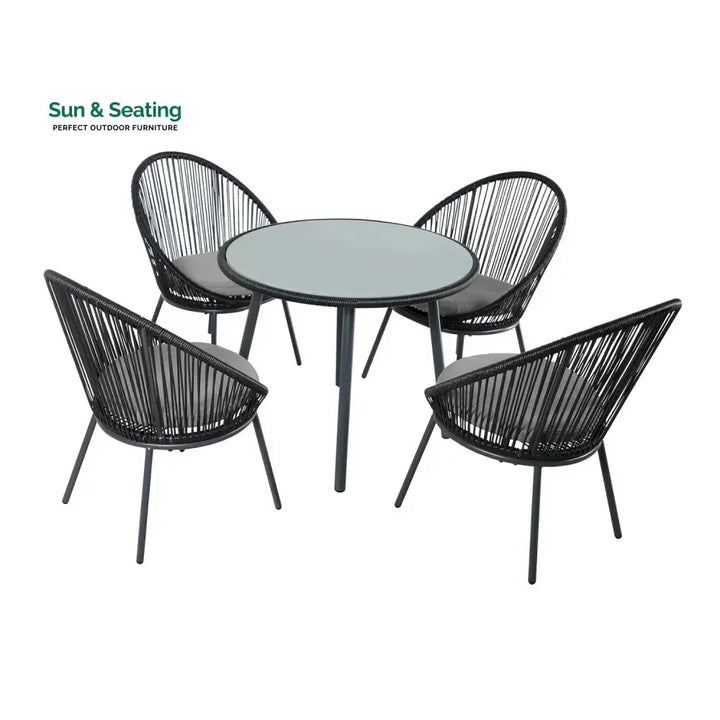 Morgan 5-Piece Outdoor Patio Dining Set with Rope Chairs &amp; Glass Top Table Dining Set