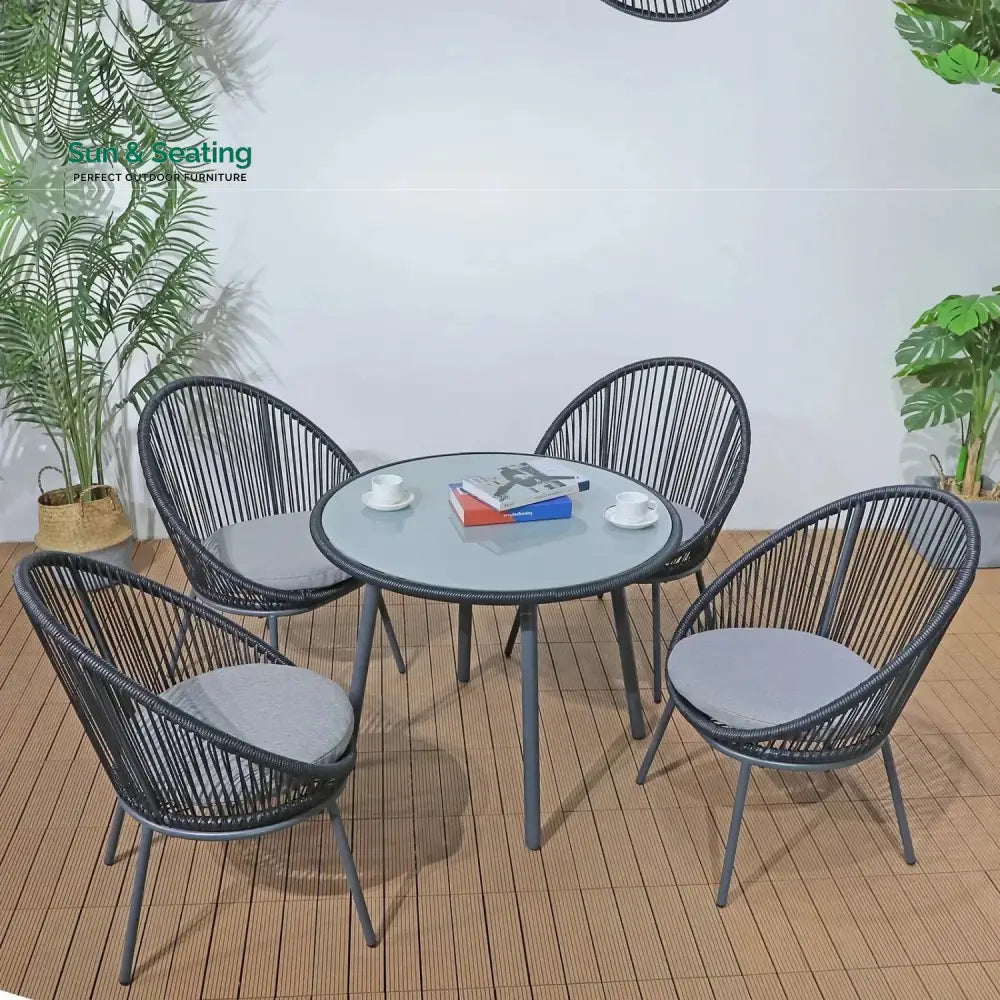 Morgan 5-Piece Outdoor Patio Dining Set with Rope Chairs &amp; Glass Top Table Dining Set