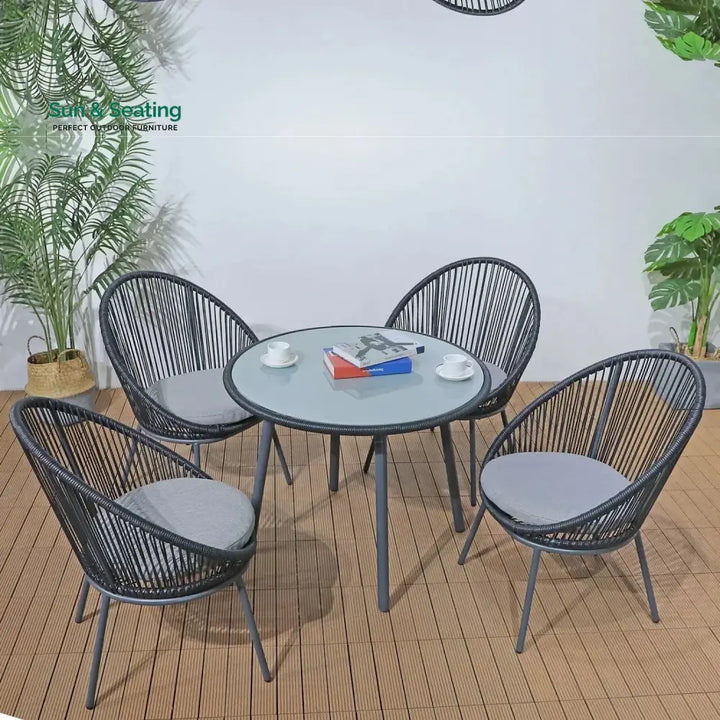 Morgan 5-Piece Outdoor Patio Dining Set with Rope Chairs &amp; Glass Top Table Dining Set