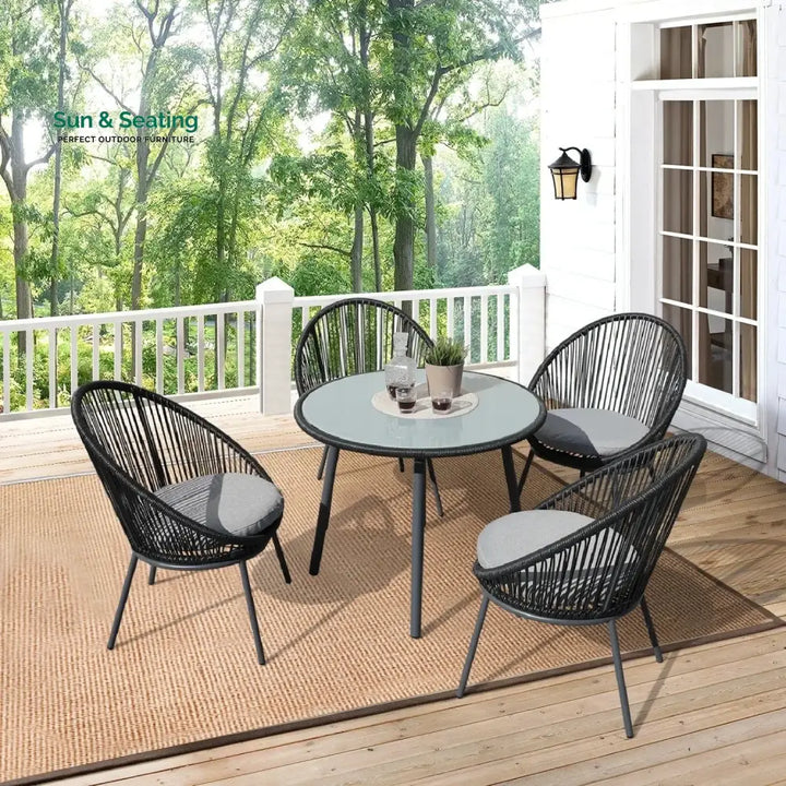 Morgan 5-Piece Outdoor Patio Dining Set with Rope Chairs &amp; Glass Top Table Dining Set