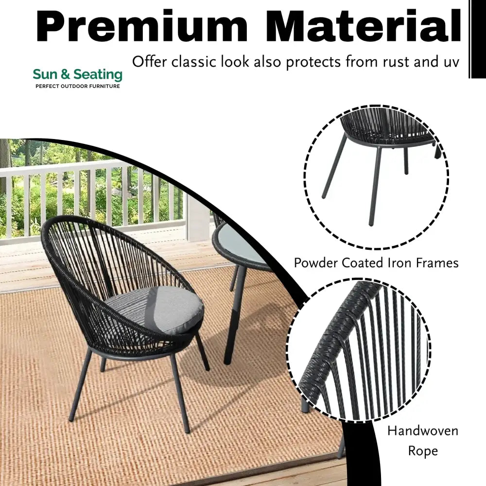 Morgan 5-Piece Outdoor Patio Dining Set with Rope Chairs &amp; Glass Top Table Dining Set