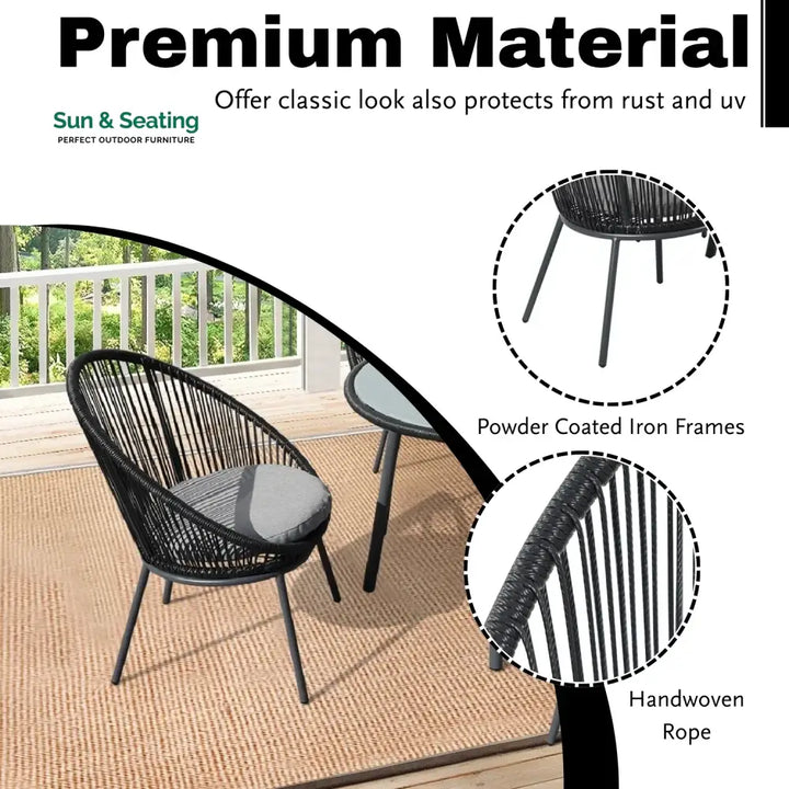 Morgan 5-Piece Outdoor Patio Dining Set with Rope Chairs &amp; Glass Top Table Dining Set
