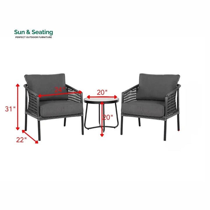 Morton Outdoor Patio Seating Set 2 Chairs and 1 Table Set (Dark Grey) Coffee Table Sets