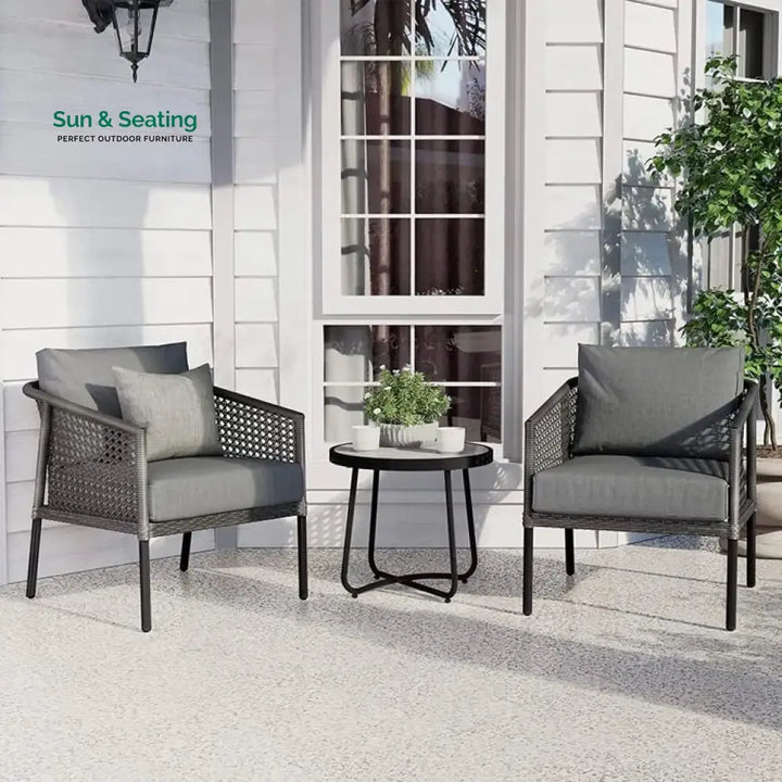Morton Outdoor Patio Seating Set 2 Chairs and 1 Table Set (Dark Grey) Coffee Table Sets