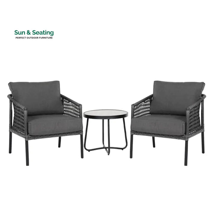 Morton Outdoor Patio Seating Set 2 Chairs and 1 Table Set (Dark Grey) Coffee Table Sets