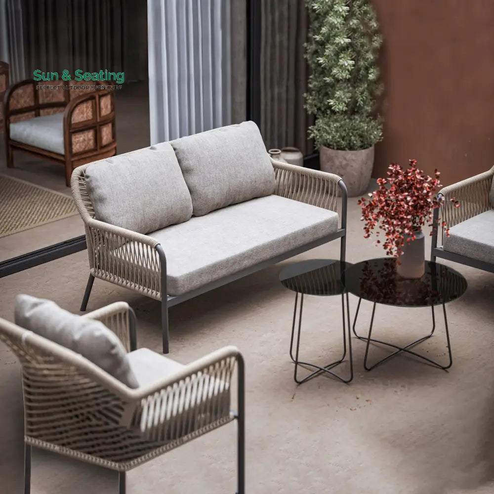 Morvos Outdoor Garden Balcony Sofa Set 2 Seater,2 Single seater and 2 Center Table Set (Tan) Sofa Sets