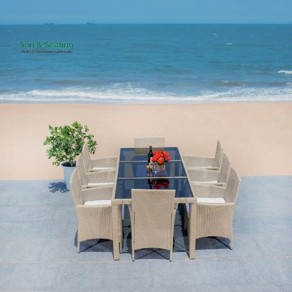 Moze Outdoor Patio Dining Set 8 Chairs and 1 Table (Beige) Dining sets