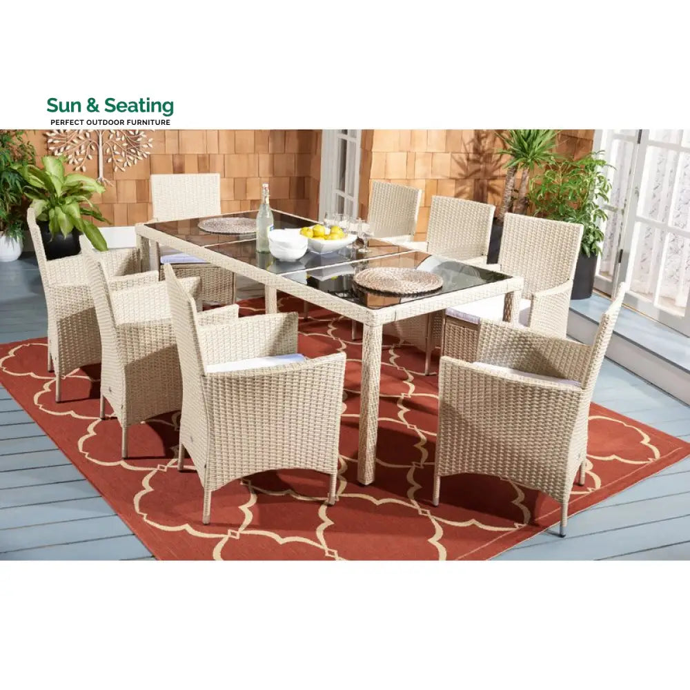 Moze Outdoor Patio Dining Set 8 Chairs and 1 Table (Beige) Dining sets