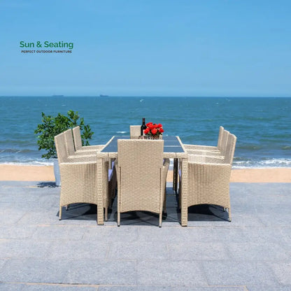 Moze Outdoor Patio Dining Set 8 Chairs and 1 Table (Beige) Dining sets