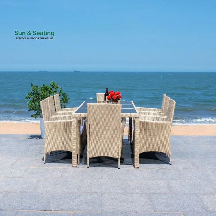 Moze Outdoor Patio Dining Set 8 Chairs and 1 Table (Beige) Dining sets
