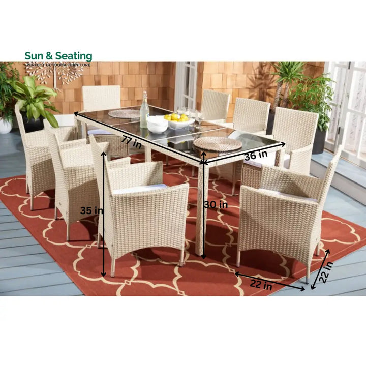 Moze Outdoor Patio Dining Set 8 Chairs and 1 Table (Beige) Dining sets