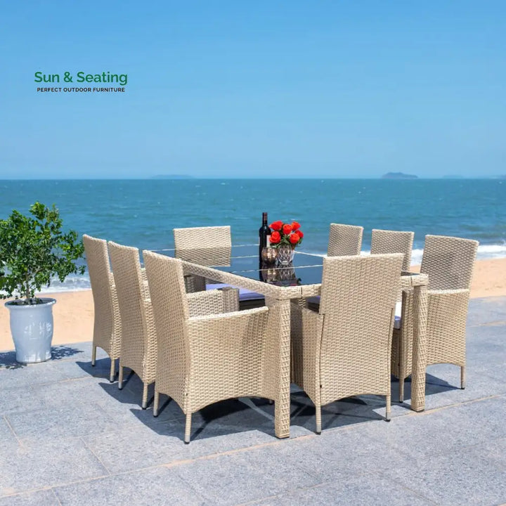 Moze Outdoor Patio Dining Set 8 Chairs and 1 Table (Beige) Dining sets