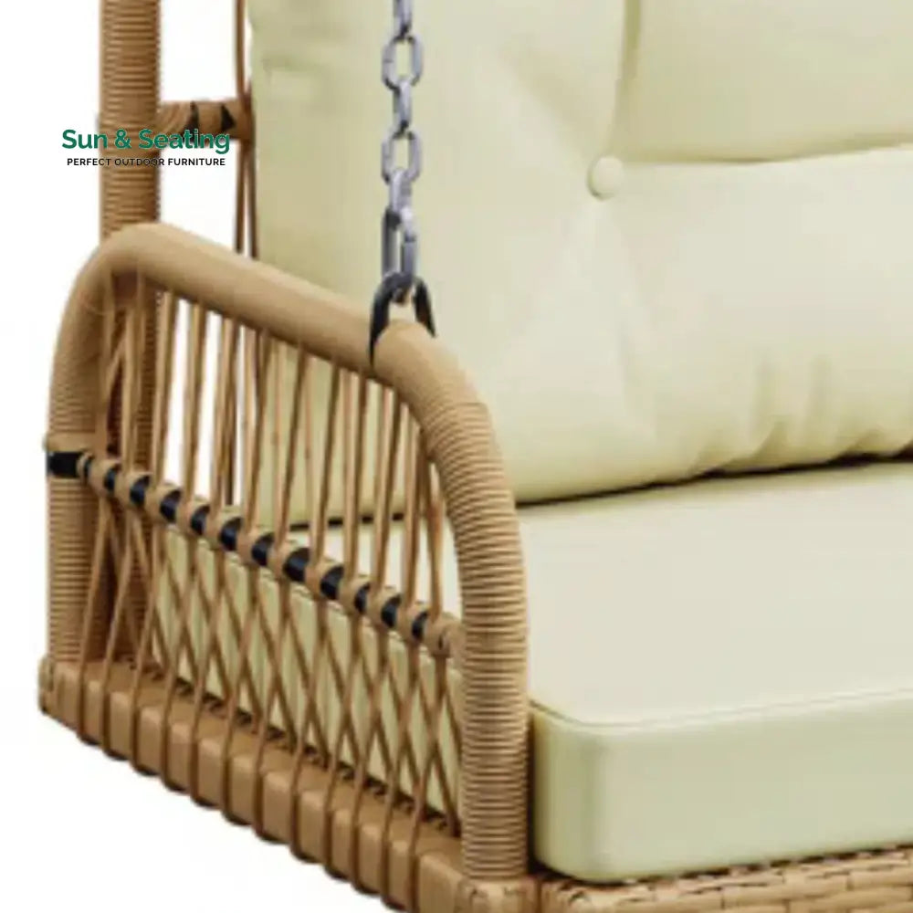 Muna Outdoor Beige Rattan Wicker Two Seater Sofa Swing Swing