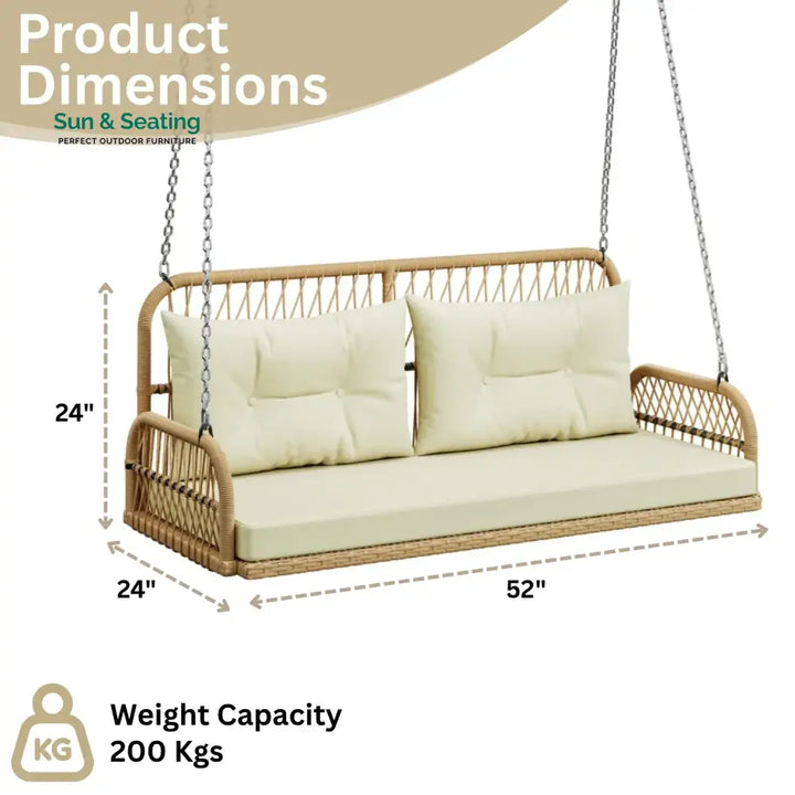 Muna Outdoor Beige Rattan Wicker Two Seater Sofa Swing Swing