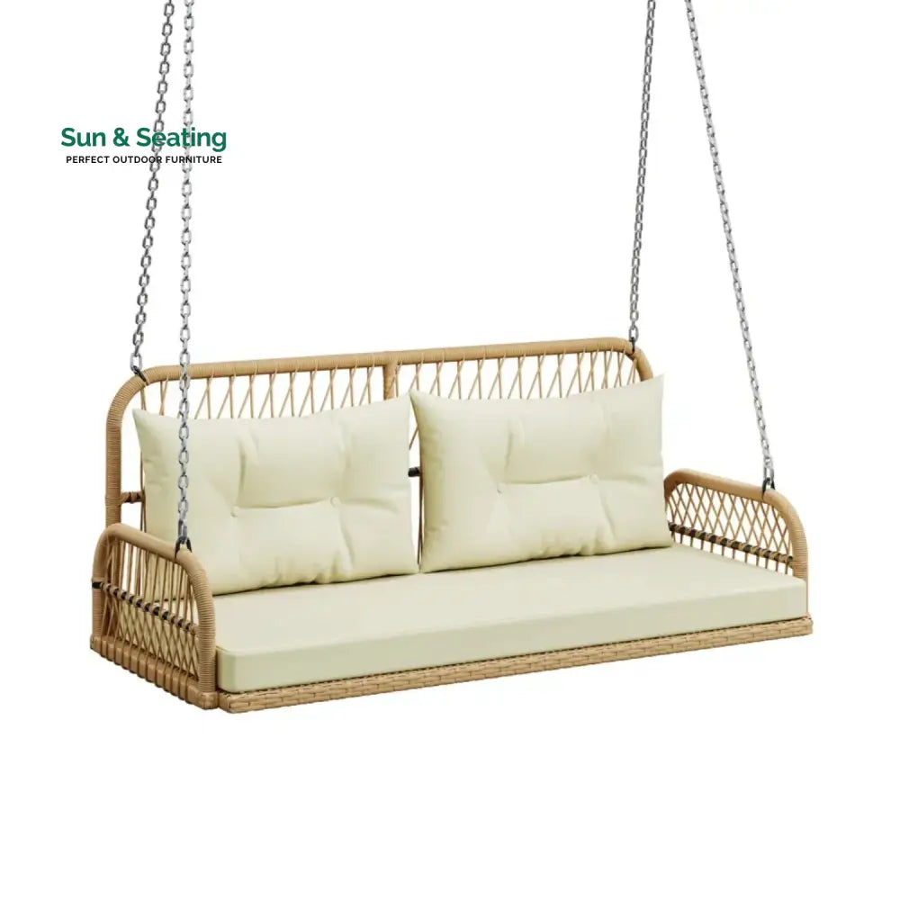 Muna Outdoor Beige Rattan Wicker Two Seater Sofa Swing Swing
