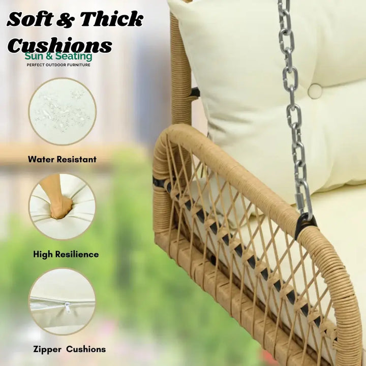 Muna Outdoor Beige Rattan Wicker Two Seater Sofa Swing Swing