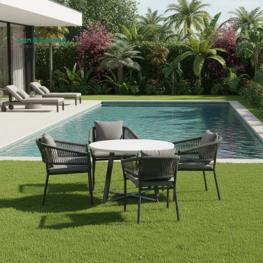 Muno Outdoor Patio Seating Set 4 Chairs and 1 Table Set (Black) Braided & Rope Coffee Table Sets