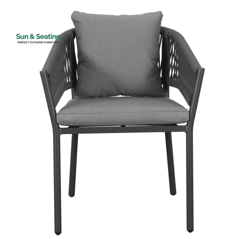 Muno Outdoor Patio Seating Set 4 Chairs and 1 Table Set (Black) Braided &amp; Rope Coffee Table Sets