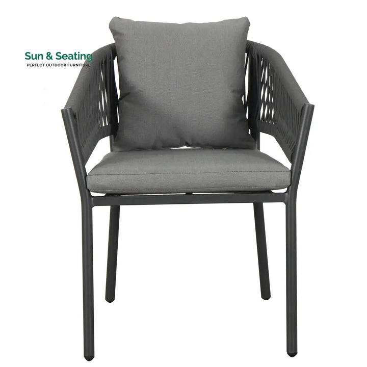 Muno Outdoor Patio Seating Set 4 Chairs and 1 Table Set (Black) Braided &amp; Rope Coffee Table Sets