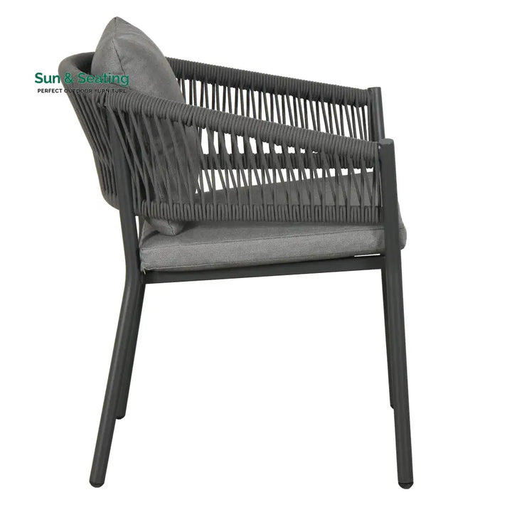 Muno Outdoor Patio Seating Set 4 Chairs and 1 Table Set (Black) Braided &amp; Rope Coffee Table Sets