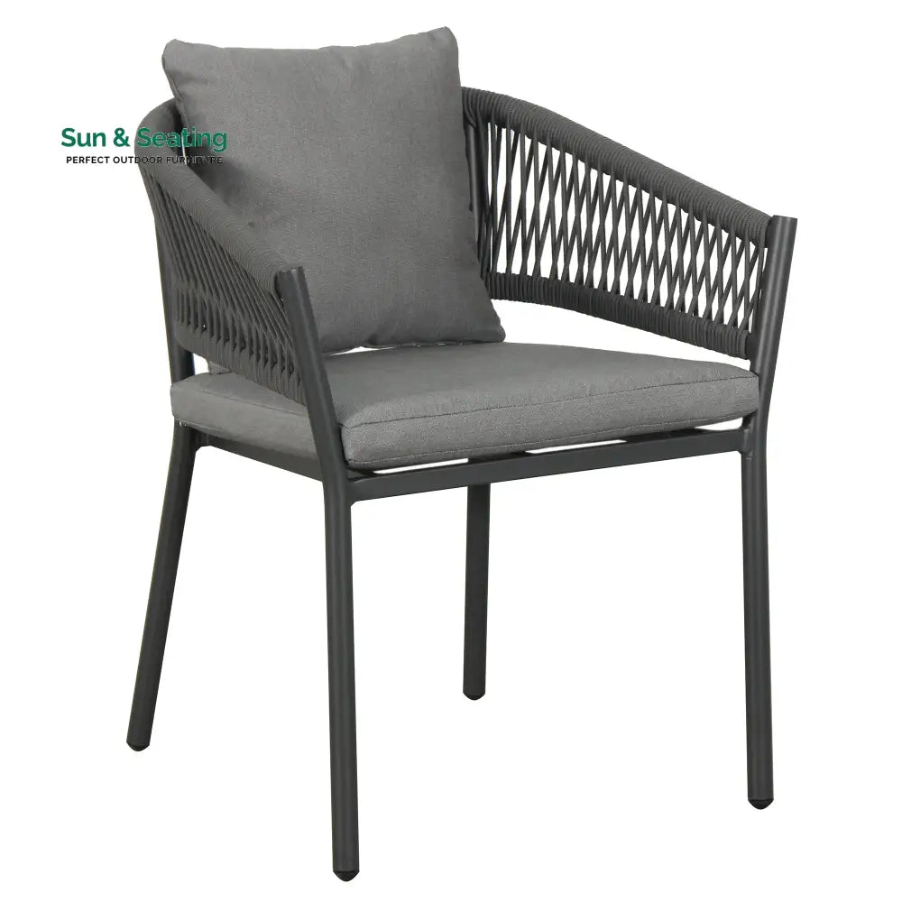 Muno Outdoor Patio Seating Set 4 Chairs and 1 Table Set (Black) Braided &amp; Rope Coffee Table Sets