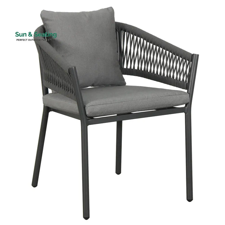 Muno Outdoor Patio Seating Set 4 Chairs and 1 Table Set (Black) Braided &amp; Rope Coffee Table Sets