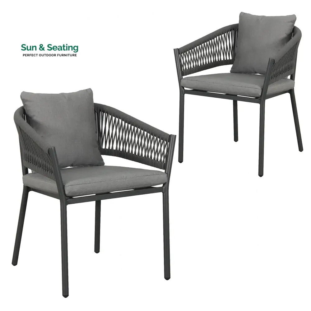 Muno Outdoor Patio Seating Set 4 Chairs and 1 Table Set (Black) Braided &amp; Rope Coffee Table Sets