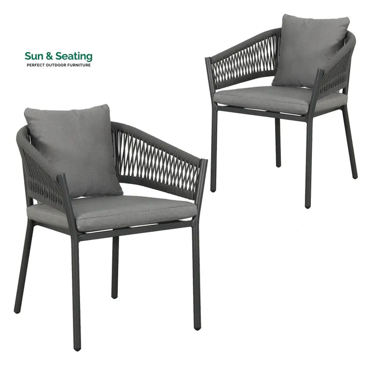 Muno Outdoor Patio Seating Set 4 Chairs and 1 Table Set (Black) Braided &amp; Rope Coffee Table Sets